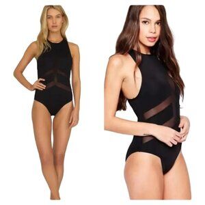 BOND EYE Sail Affair Mesh Spice Zip Back One Piece Swimsuit in Black SZ 12
